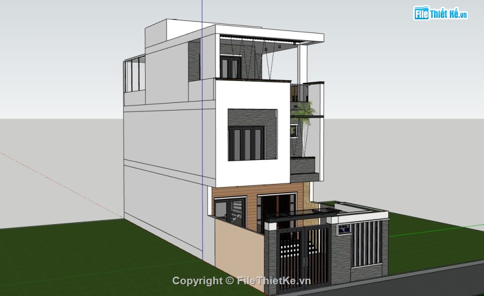 nhà 3 tầng,sketchup nhà phố 3 tầng,model su nhà phố 3 tầng