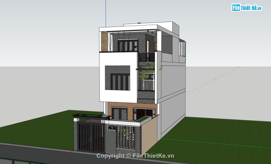 nhà 3 tầng,sketchup nhà phố 3 tầng,model su nhà phố 3 tầng