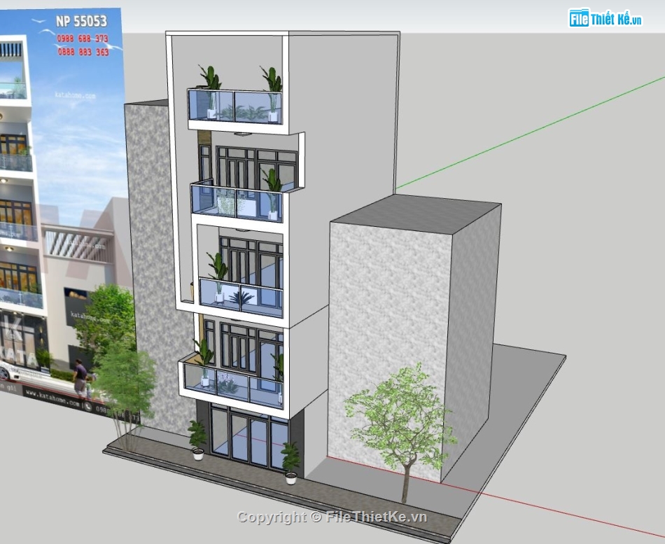 nhà phố 3 tầng,sketchup nhà phố 3 tầng,model su nhà phố 3 tầng