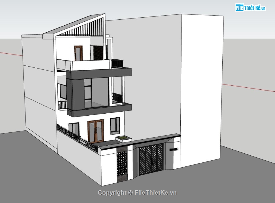 nhà phố 3 tầng,sketchup nhà phố 3 tầng,model su nhà phố 3 tầng