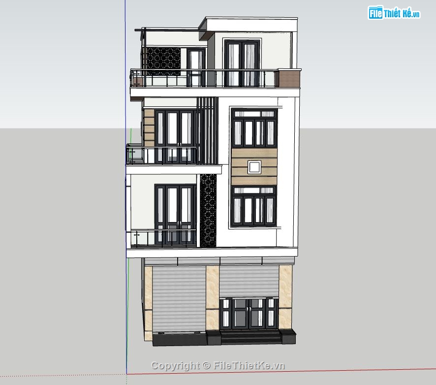 sketchup nhà phố 4 tầng,model su nhà phố 4 tầng,mẫu nhà phố 4 tầng