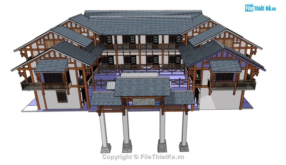 thiết kế nhà trung hoa,file sketchup nhà trung hoa,model sketchup nhà trung hoa