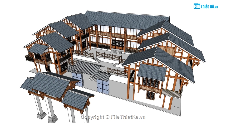 thiết kế nhà trung hoa,file sketchup nhà trung hoa,model sketchup nhà trung hoa