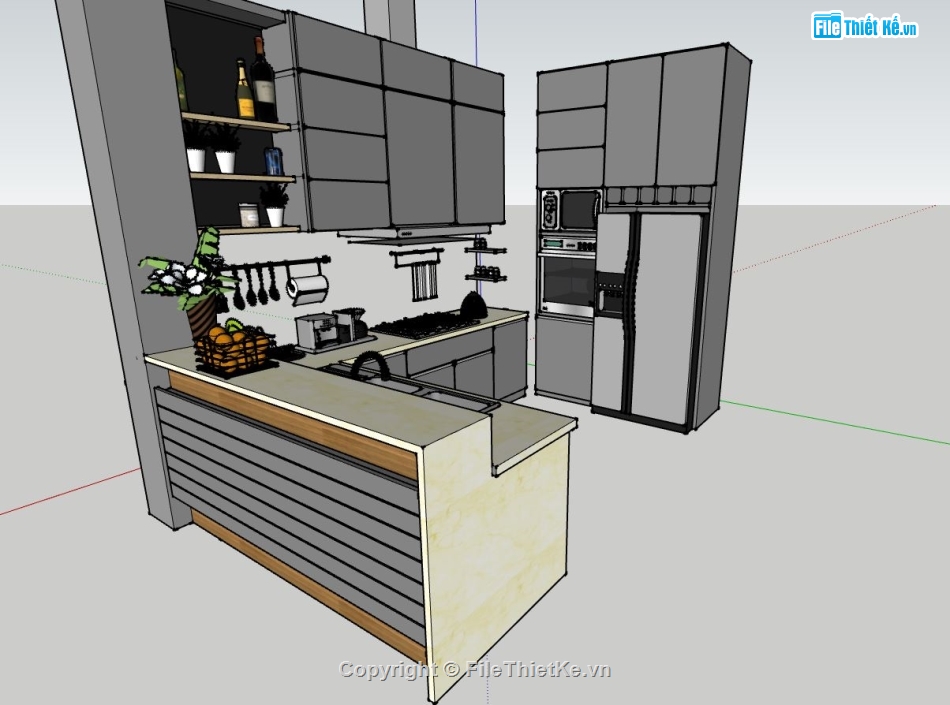 sketchup nội thất bếp,thiết kế nội thất bếp,model su nội thất bếp