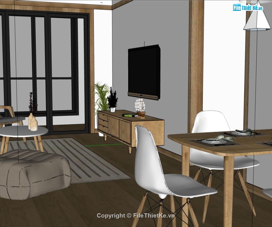 Model sketchup nội thất chung cư,nội thất khách bếp chung cư,thiết kế khách bếp chung cư,model su khách bếp chung cư,mẫu 3d khách bếp