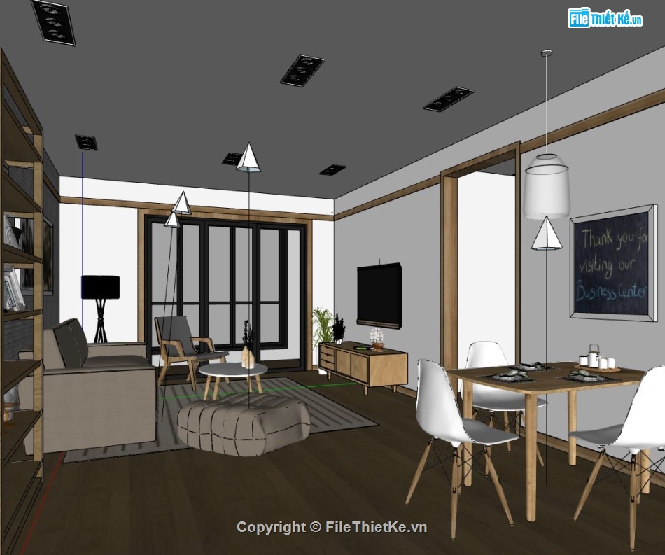 Model sketchup nội thất chung cư,nội thất khách bếp chung cư,thiết kế khách bếp chung cư,model su khách bếp chung cư,mẫu 3d khách bếp