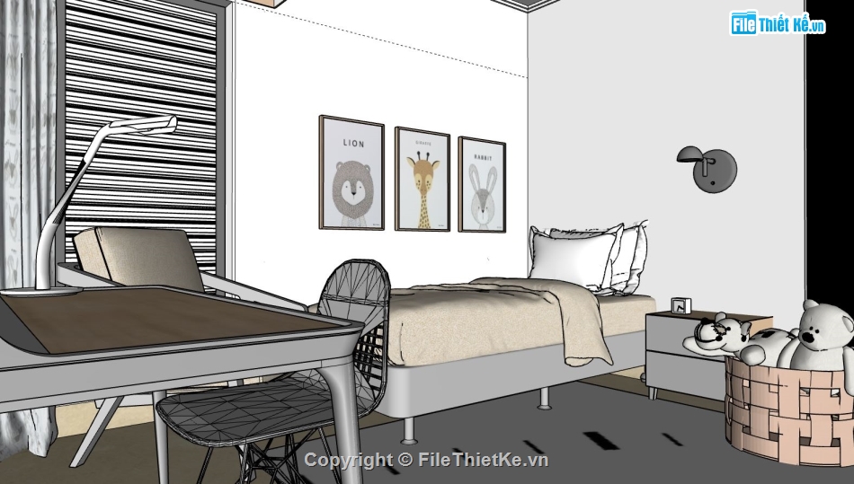 phòng ngủ sketchup,thiết kế phòng ngủ sketchup,mẫu phòng ngủ đơn giản,file su phòng ngủ đẹp