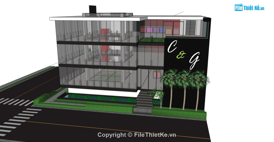 Model sketchup quán,mẫu thiết kế quán bar,thiết kế nhà hàng quán bar