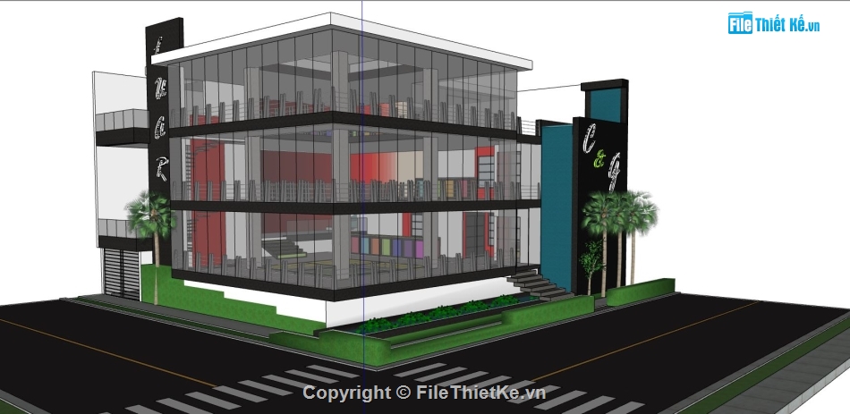 Model sketchup quán,mẫu thiết kế quán bar,thiết kế nhà hàng quán bar