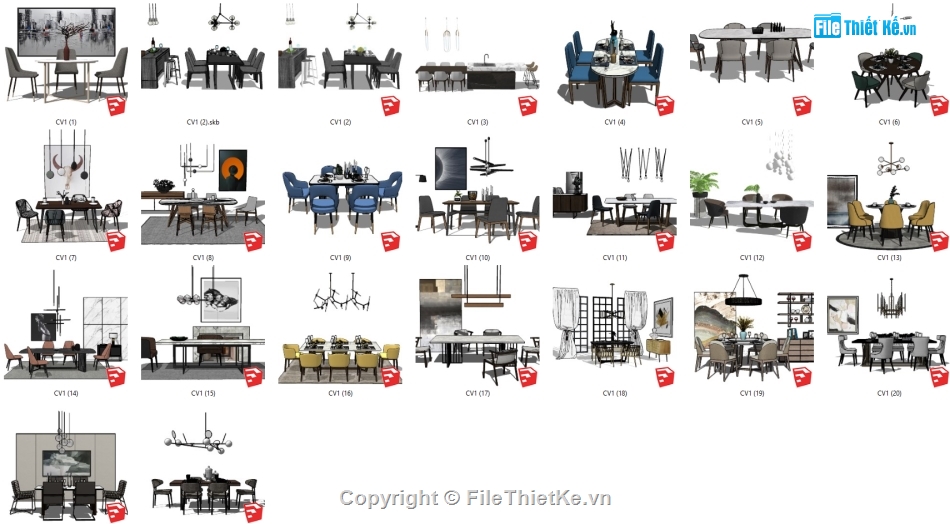 sketchup bàn ghế,mẫu bàn ghế,file su bàn ăn hiện đại