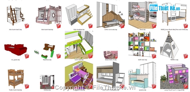 SU giường tầng,giường ngủ Sketchup,giường 2 tầng,Sketchup giường tầng,Sketchup Kid room