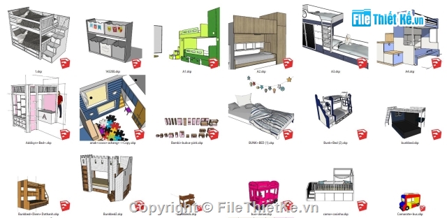 SU giường tầng,giường ngủ Sketchup,giường 2 tầng,Sketchup giường tầng,Sketchup Kid room