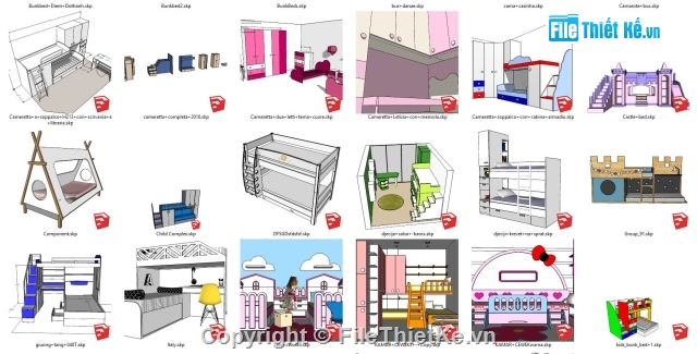 SU giường tầng,giường ngủ Sketchup,giường 2 tầng,Sketchup giường tầng,Sketchup Kid room