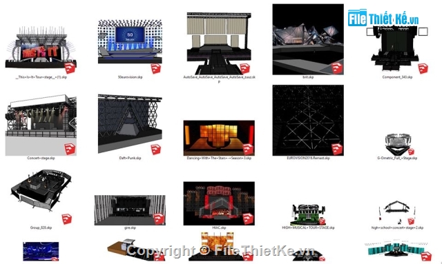 Sân khấu ngoài trời,Model quán bar,sàn sân khấu,Nội thất quán ba Sketchup,Su sàn sân khấu