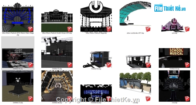 Sân khấu ngoài trời,Model quán bar,sàn sân khấu,Nội thất quán ba Sketchup,Su sàn sân khấu