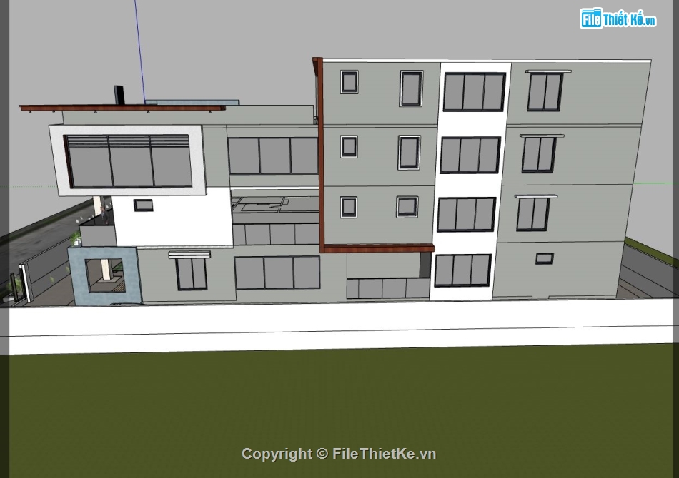 văn phòng 4 tầng,văn phòng làm việc,sketchup văn phòng hiện đại,file su ngoại cảnh văn phòng