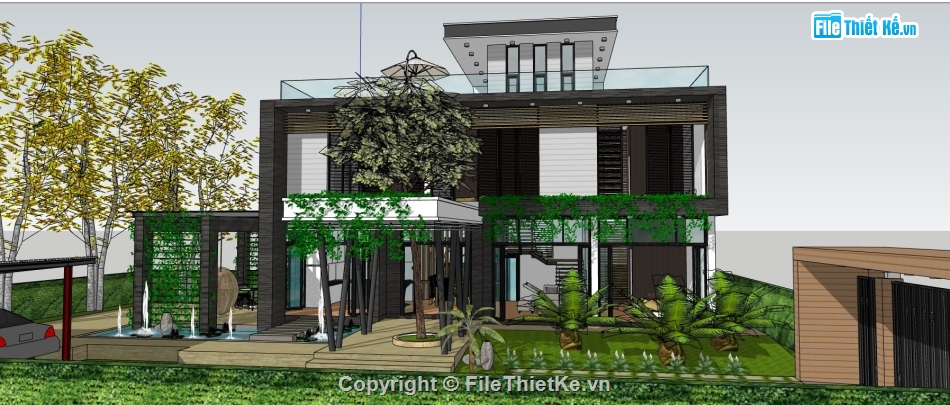 sketchup villa 2 tầng,villa 2 tầng,file su villa 2 tầng,thư viện sketchup villa