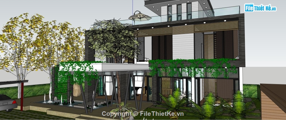 sketchup villa 2 tầng,villa 2 tầng,file su villa 2 tầng,thư viện sketchup villa