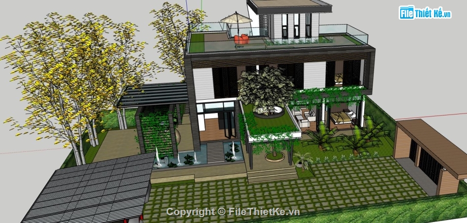 sketchup villa 2 tầng,villa 2 tầng,file su villa 2 tầng,thư viện sketchup villa