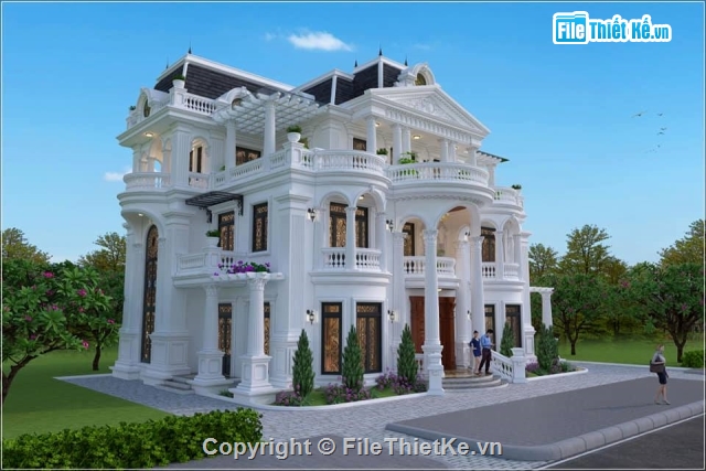 Sketchup Villa,biệt thự cổ điển 3 tầng,biệt thự 3 tầng,biệt thự lâu đài,lâu đài