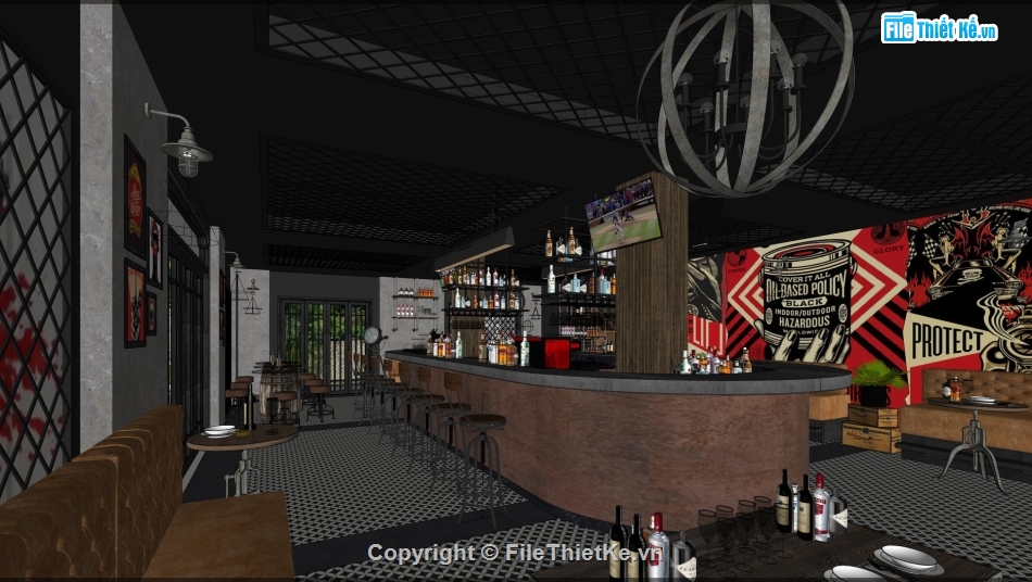 sketchup nội thất,Model quán bar,cad nội thất quán bar,nội thất quán cafe,Model sketchup quán Cafe