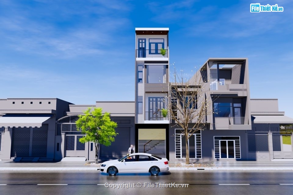 nhà phố 4 tầng su,su nhà phố 4 tầng,nhà phố 4 tầng 4x10m,sketchup nhà phố 4 tầng