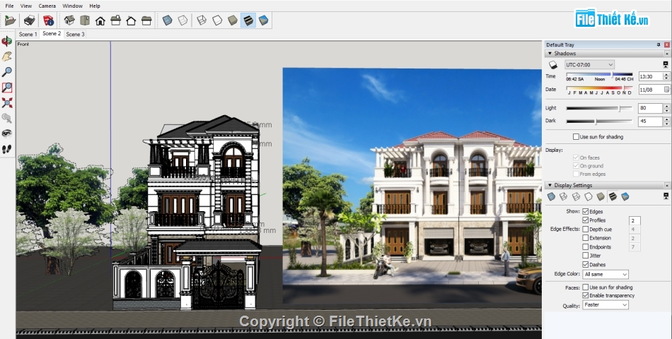 Biệt thự tân cổ điển,Biệt thự  3 tầng su,model su biệt thự,SU 2017 Biệt thự tân cổ 8x15m