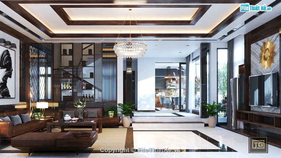 Model SU 2019, setting Nội thất phòng khách và bếp biệt thự