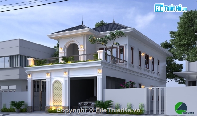 Biệt thự cổ điển,biệt thự 2 tầng,model biêt thự