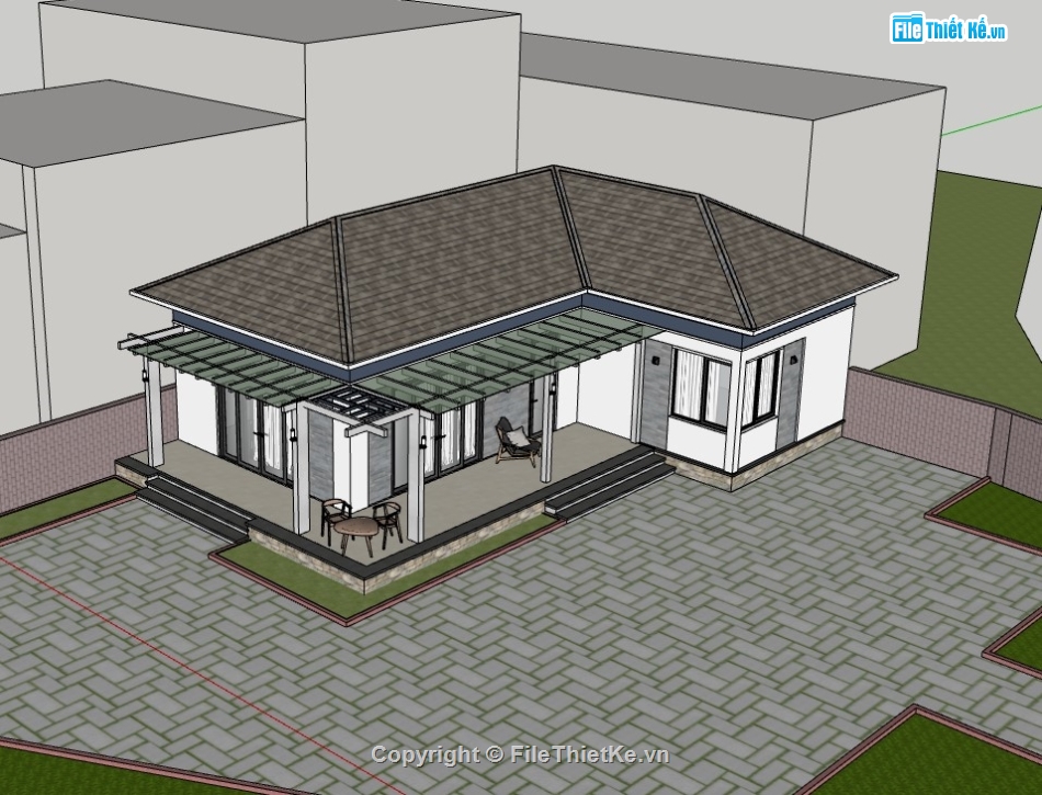 biệt thự 1 tầng,su biệt thự,sketchup biệt thự