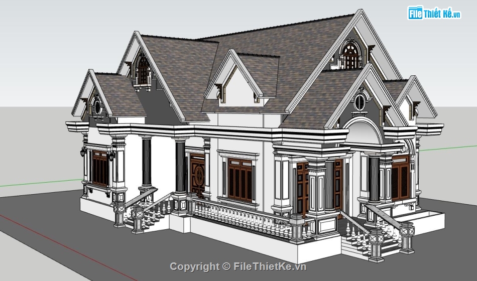 biệt thự 1 tầng,model su biệt thự 1 tầng,file sketchup biệt thự 1 tầng