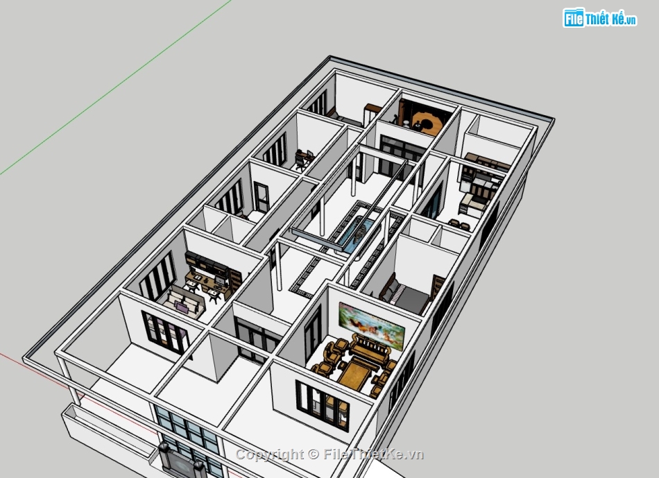 su biệt thự,sketchup biệt thự,su biệt thự 1 tầng,sketchup biệt thự 1 tầng