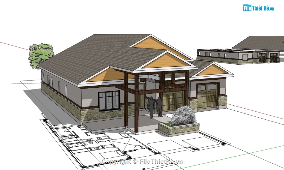 biệt thự 1 tầng,su biệt thự,sketchup biệt thự,su biệt thự 1 tầng