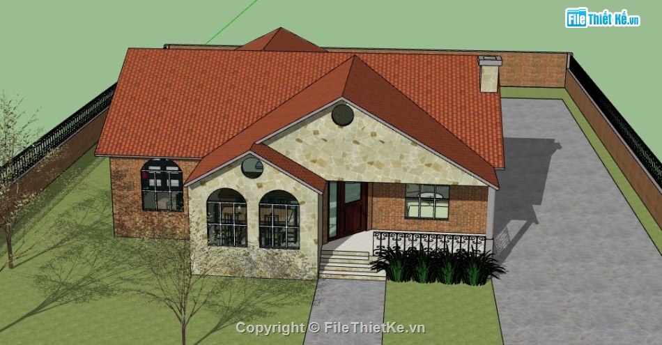 biệt thự 1 tầng,biệt thư 1 tầng,sketchup biệt thự 1 tầng