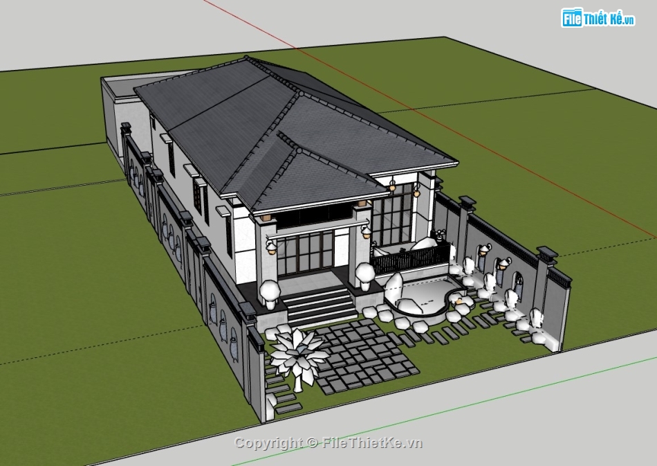 biệt thự 1 tầng,su biệt thự,sketchup biệt thự,su biệt thự 1 tầng