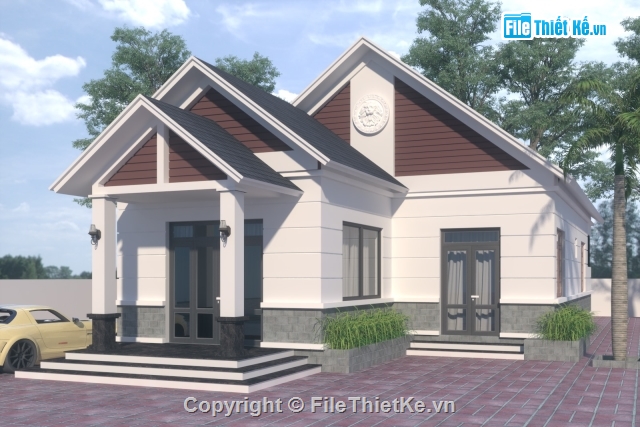 SU biệt thự 1 tầng,Sketchup biệt thự 1 tầng,mái thái 1 tầng,biệt thự mái thái