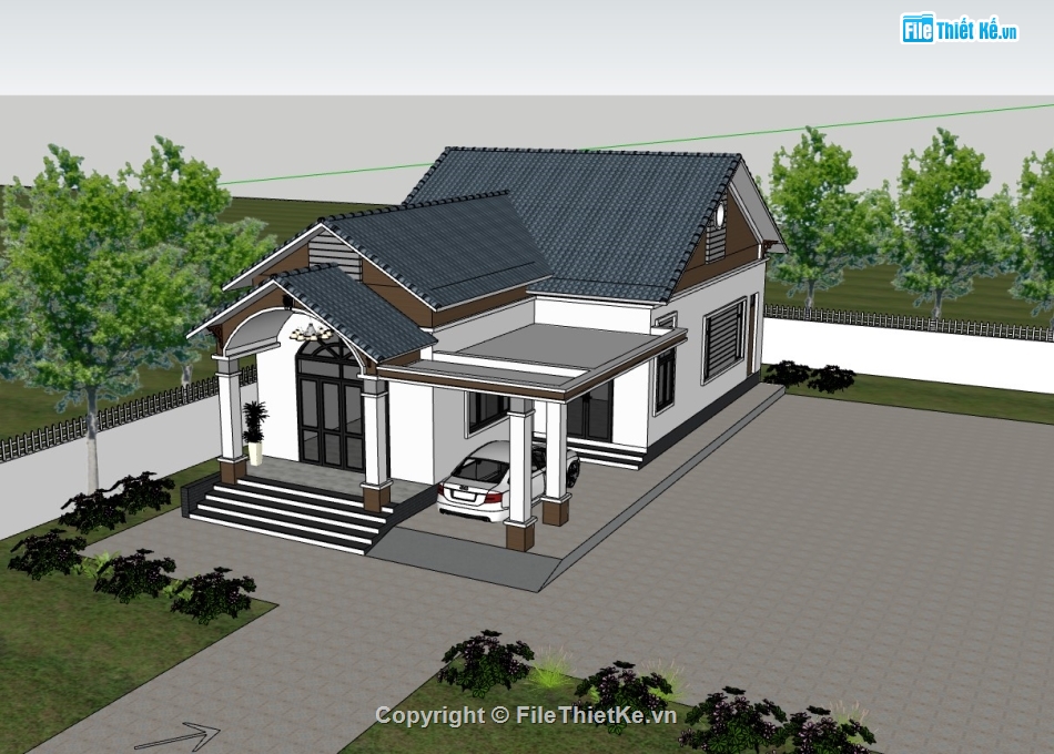 su biệt thự,sketchup biệt thự,biệt thự 1 tầng