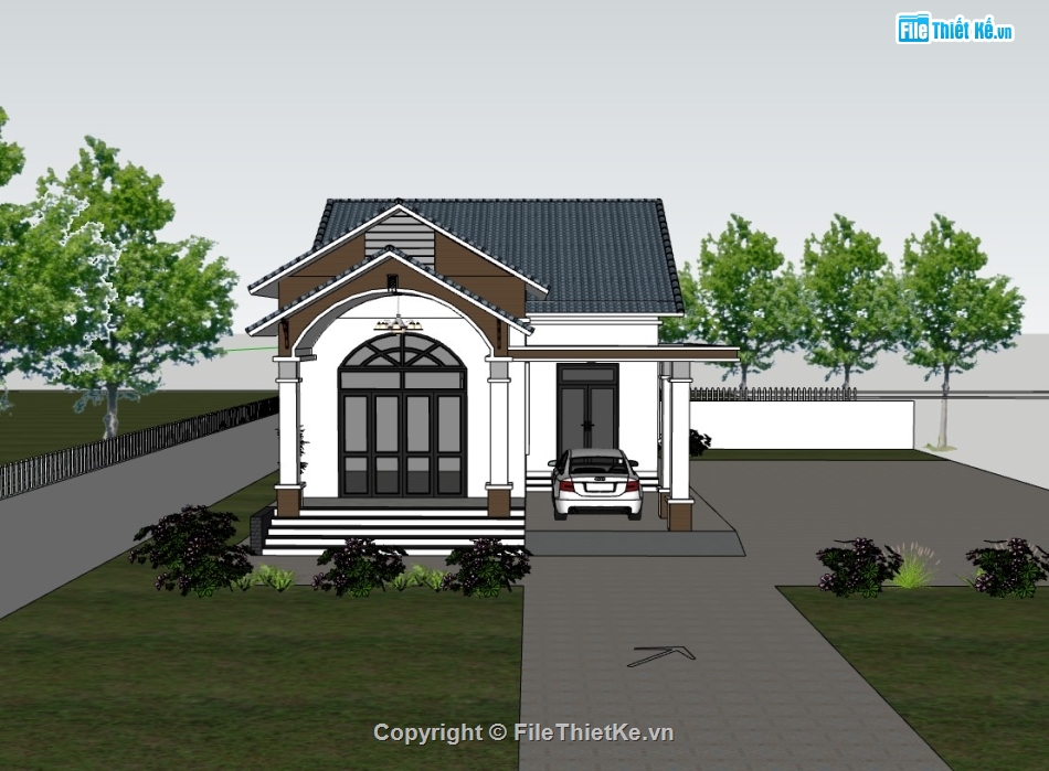 su biệt thự,sketchup biệt thự,biệt thự 1 tầng