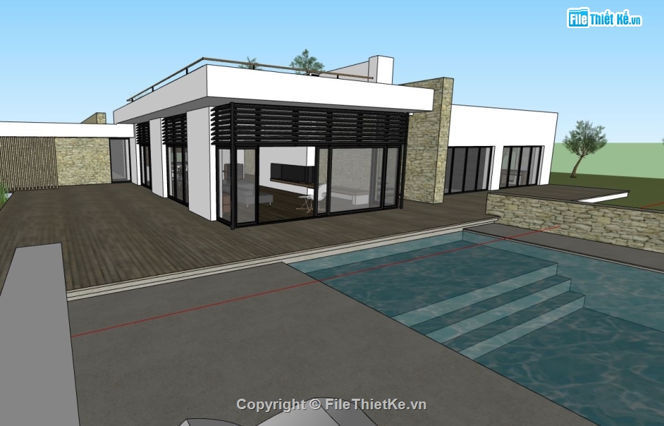 biệt thự sketchup,sketchup biệt thự,sketchup biệt thự 1 tầng,biệt thự  tầng,Model sketchup biệt thự