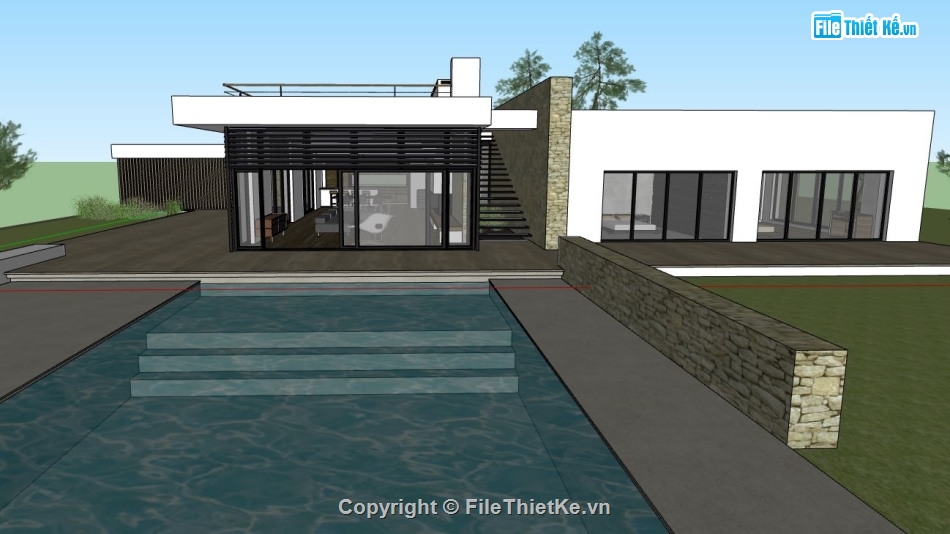 biệt thự sketchup,sketchup biệt thự,sketchup biệt thự 1 tầng,biệt thự  tầng,Model sketchup biệt thự