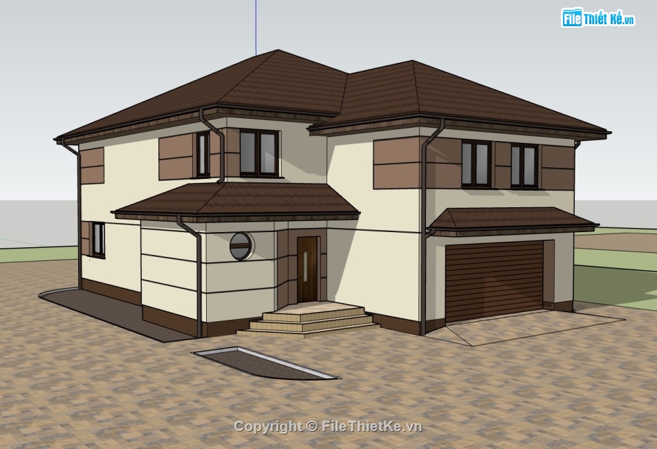 su biệt thự,sketchup biệt thự,su biệt thự 2 tầng,sketchup biệt thự 2 tầng