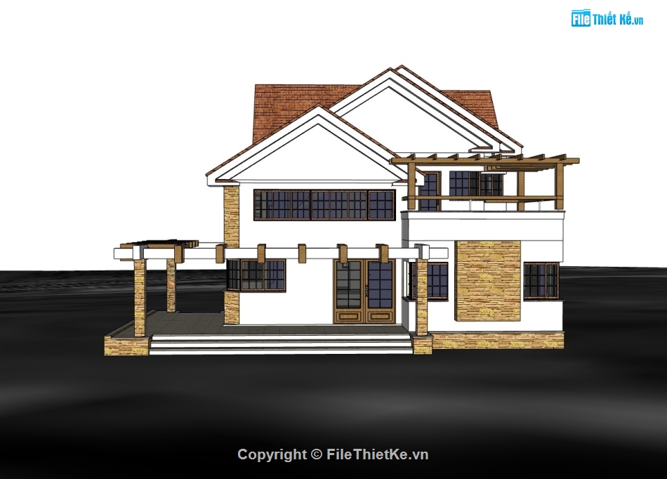 biệt thự 2 tầng,su biệt thự,sketchup biệt thự