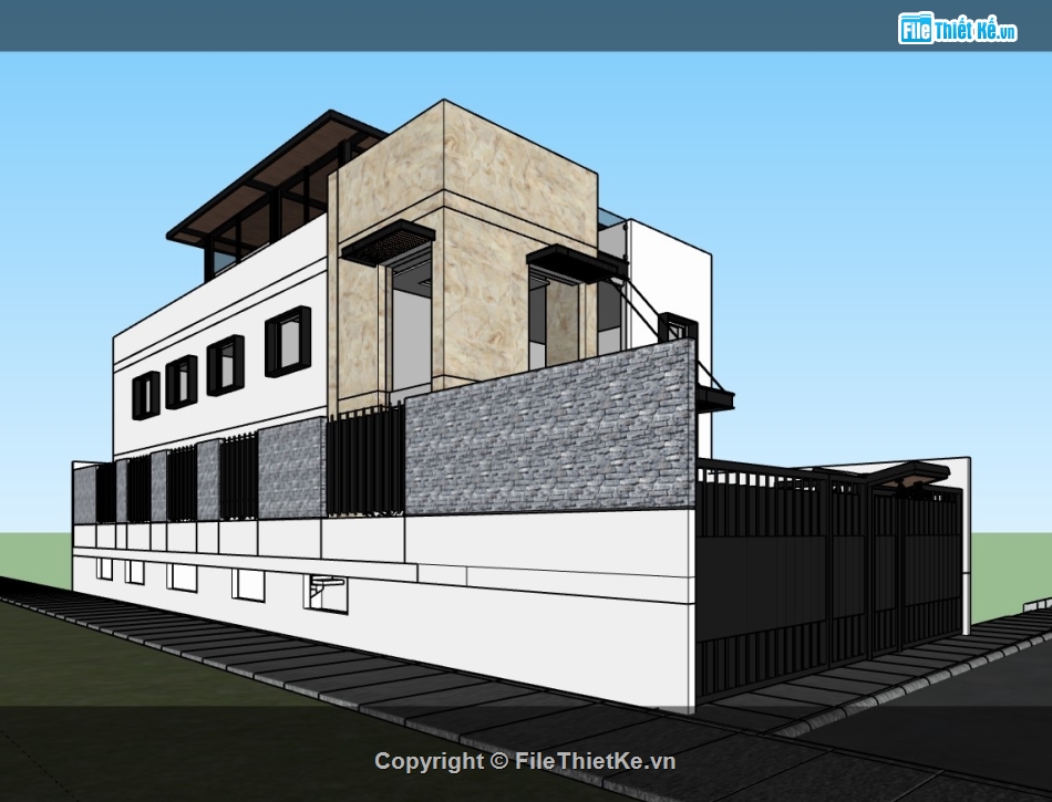 biệt thự 2 tầng,su biệt thự,sketchup biệt thự