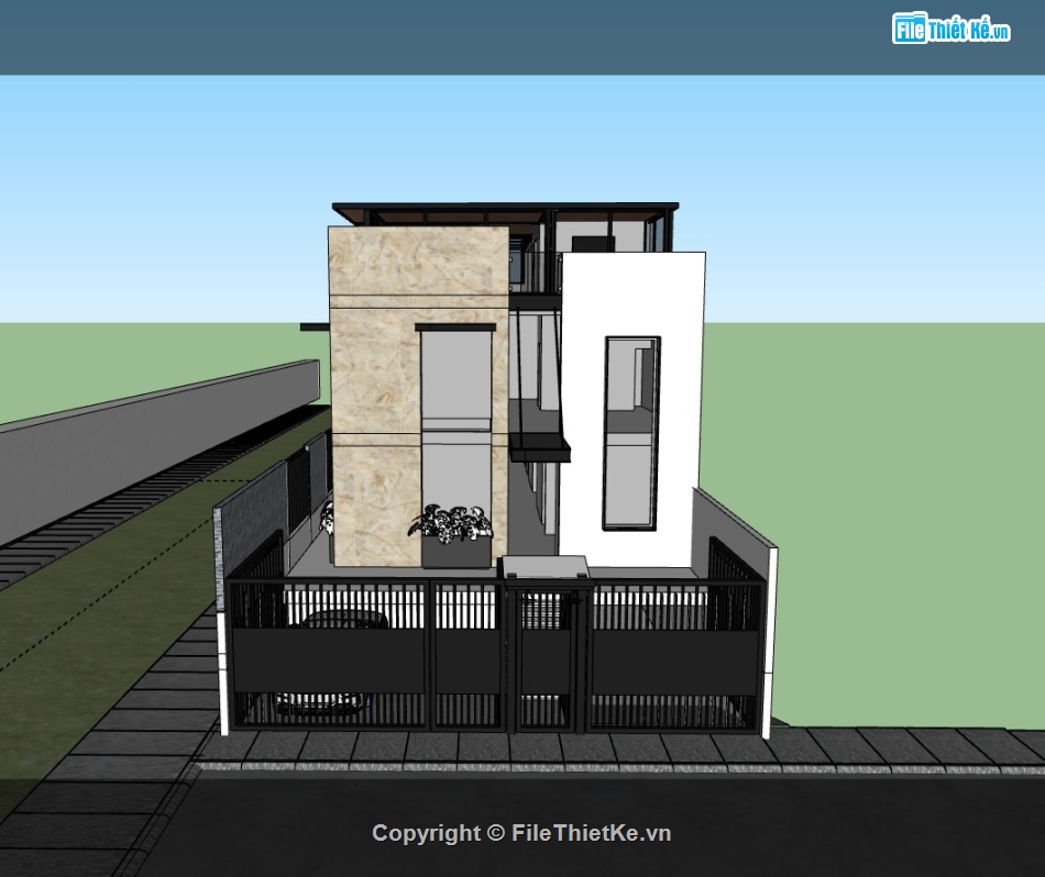 biệt thự 2 tầng,su biệt thự,sketchup biệt thự
