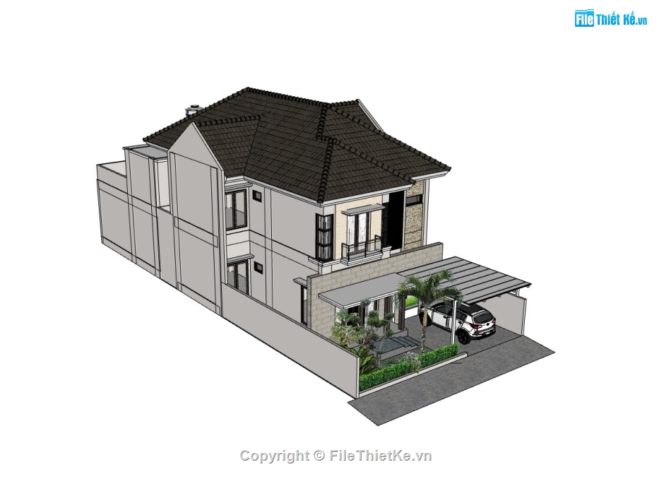 biệt thự 2 tầng,su biệt thự,sketchup biệt thự