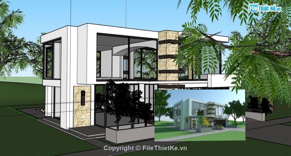 file su biệt thự,model su nhà 1 tầng,file sketchup nhà 1 tầng