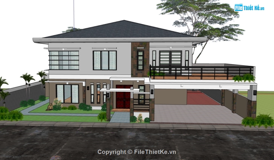 biệt thự 2 tầng,su biệt thự,sketchup biệt thự,su biệt thự 2 tầng