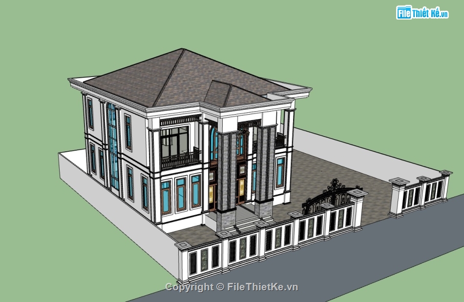 biệt thự 2 tầng,su biệt thự,sketchup biệt thự,su biệt thự 2 tầng