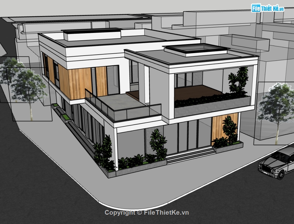 biệt thự 2 tầng,su biệt thự,sketchup biệt thự