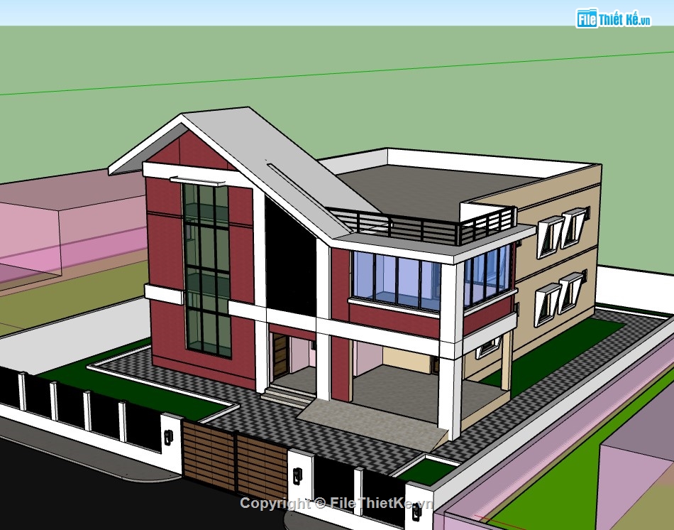 su biệt thự,sketchup biệt thự,su biệt thự 2 tầng,sketchup biệt thự 2 tầng